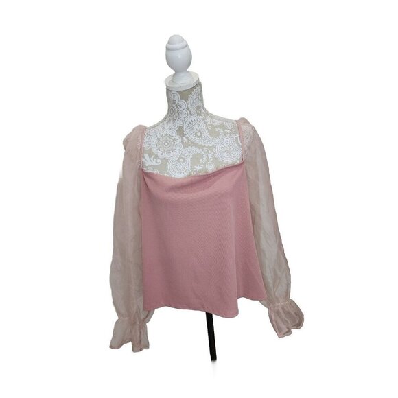 Eloquii Top Pink Ribbed W/Stretch Sheer Long Sleeves Women's 22 24 - Picture 1 of 10